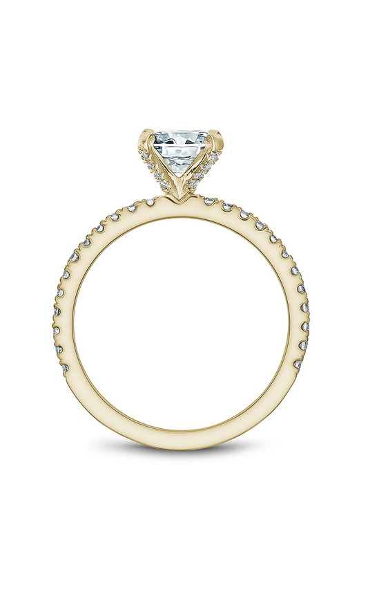 18K Yellow Gold Solitaire Sidestone Round Engagement Ring