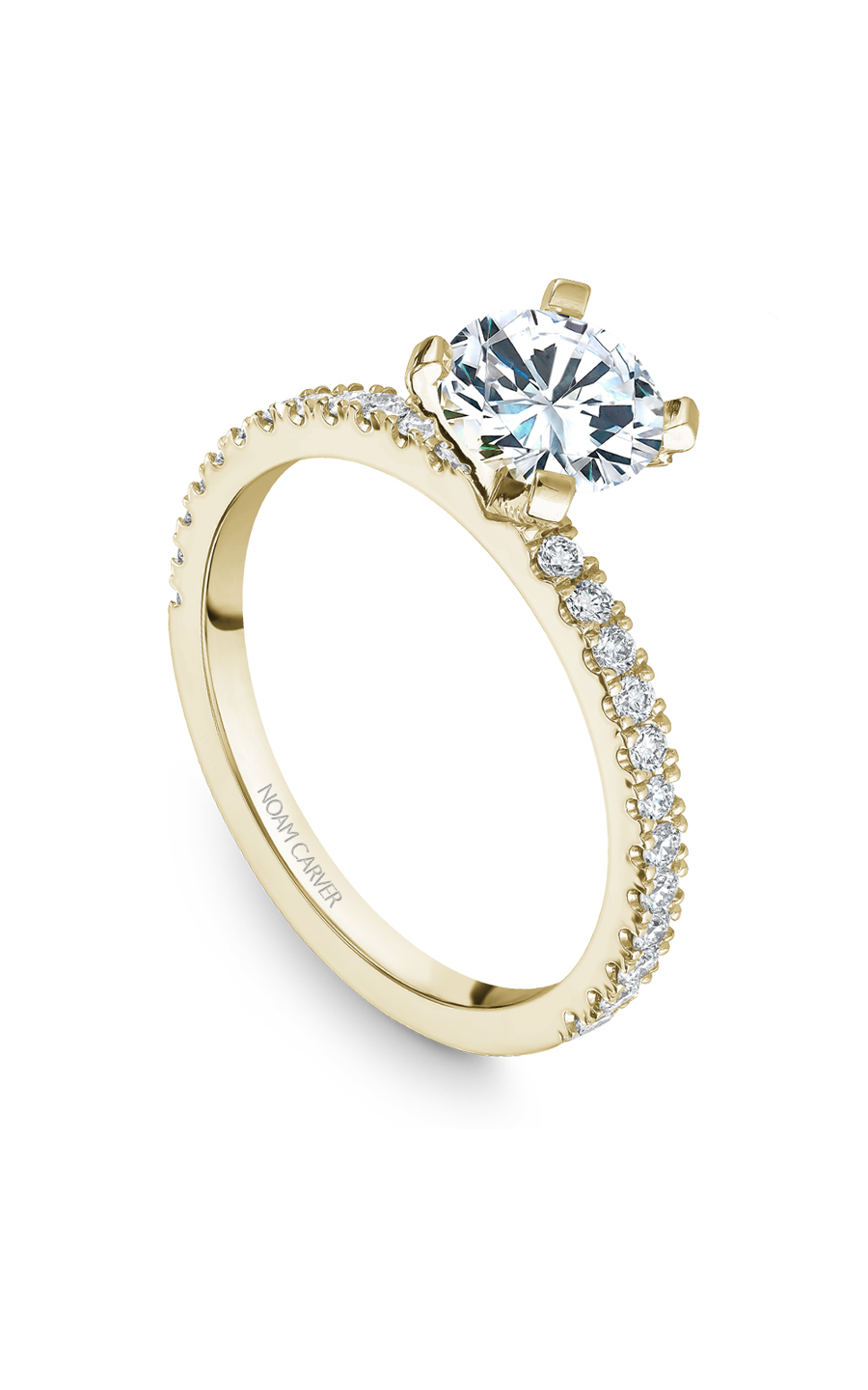 18K Yellow Gold Solitaire Sidestone Round Engagement Ring