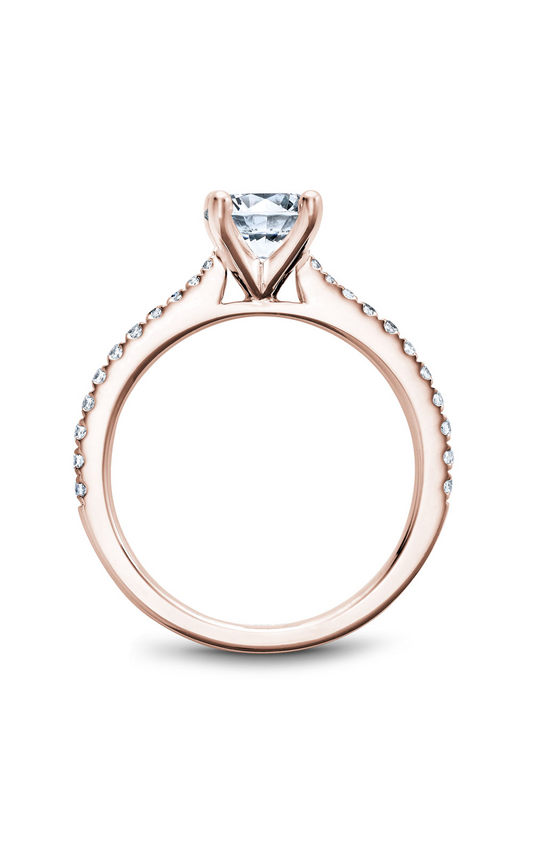 14K Rose Gold Solitaire Sidestone Round Engagement Ring
