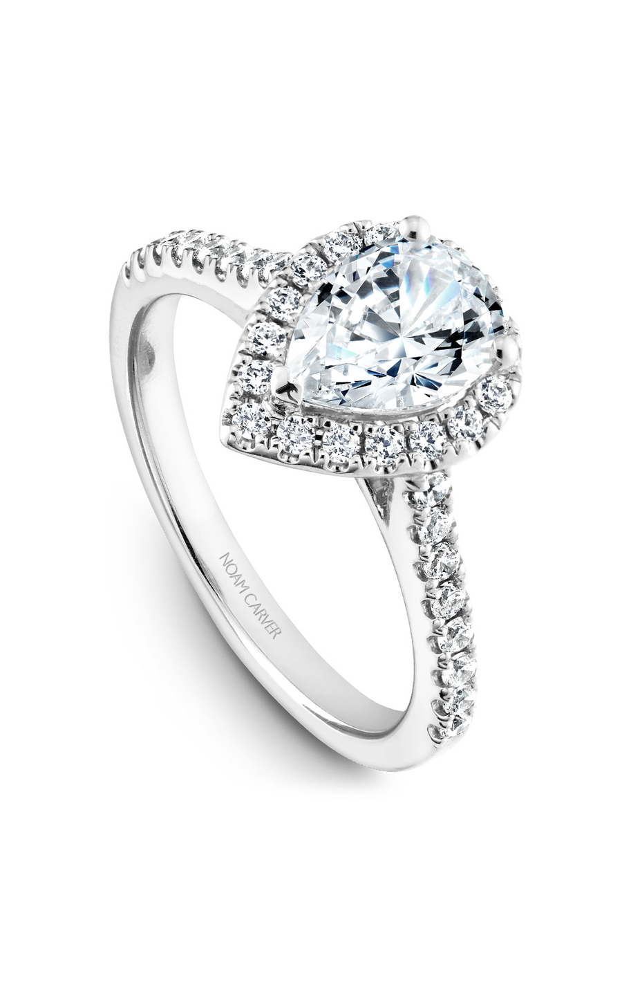 14K White Gold Halo Pear Engagement Ring