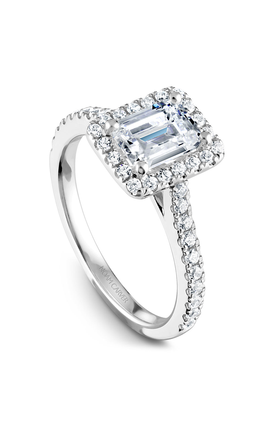 14K White Gold Halo Emerald Engagement Ring