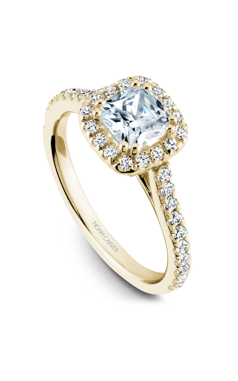 14K Yellow Gold Halo Cushion Engagement Ring