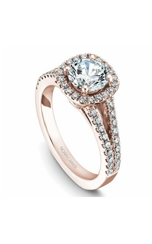 14K Rose Gold Halo Round Engagement Ring