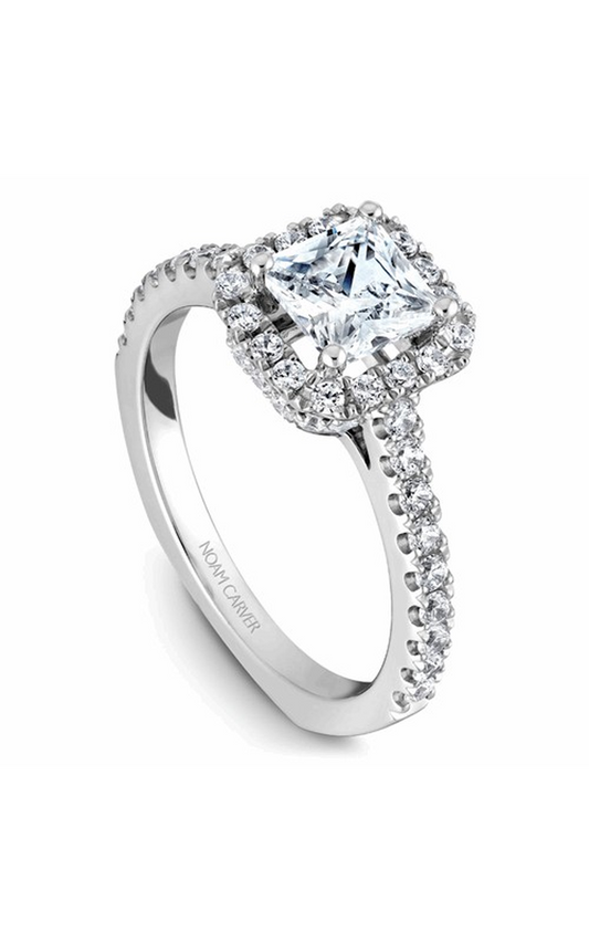 14K White Gold Halo Princess Engagement Ring