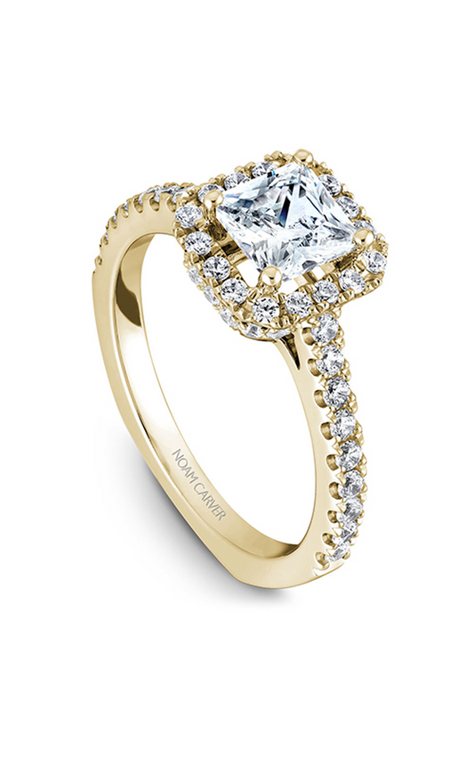 14K Yellow Gold Halo Princess Engagement Ring