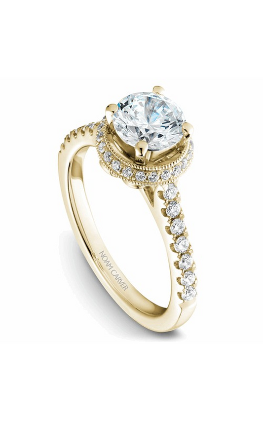 14K Yellow Gold Halo Round Engagement Ring