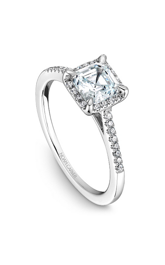 14K White Gold Halo Asscher Engagement Ring