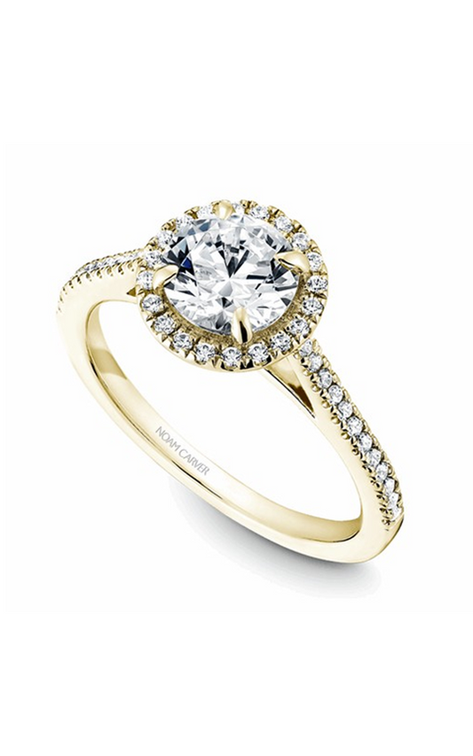 14K Yellow Gold Halo Round Engagement Ring