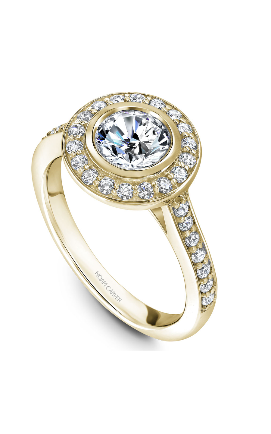 14K Yellow Gold Halo Round Engagement Ring