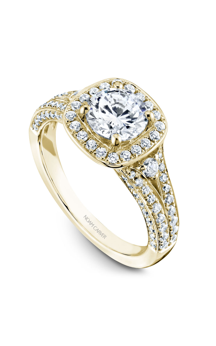 14K Yellow Gold Halo Round Engagement Ring