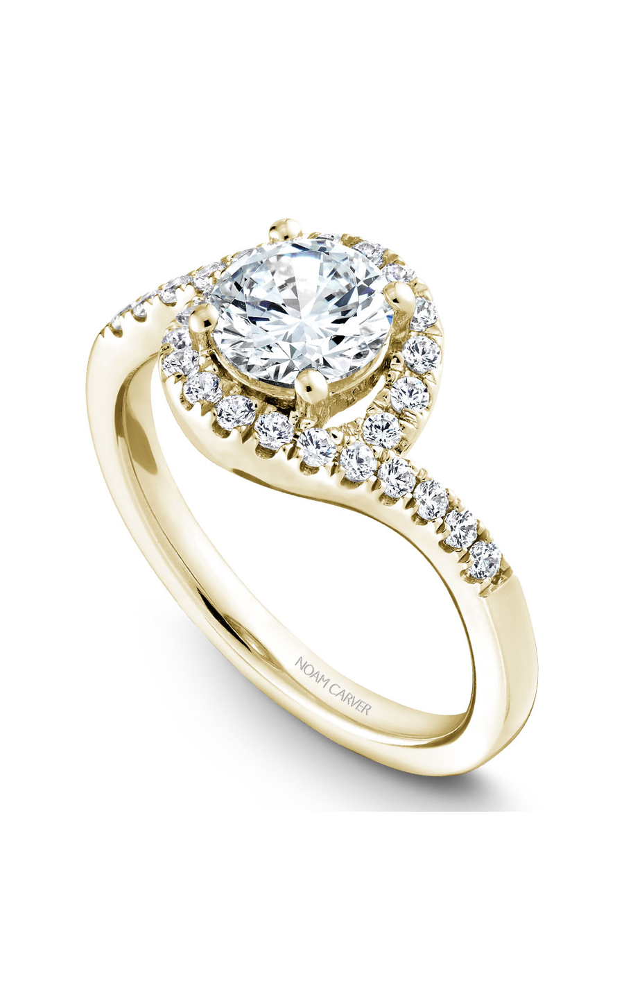 14K Yellow Gold Halo Round Engagement Ring