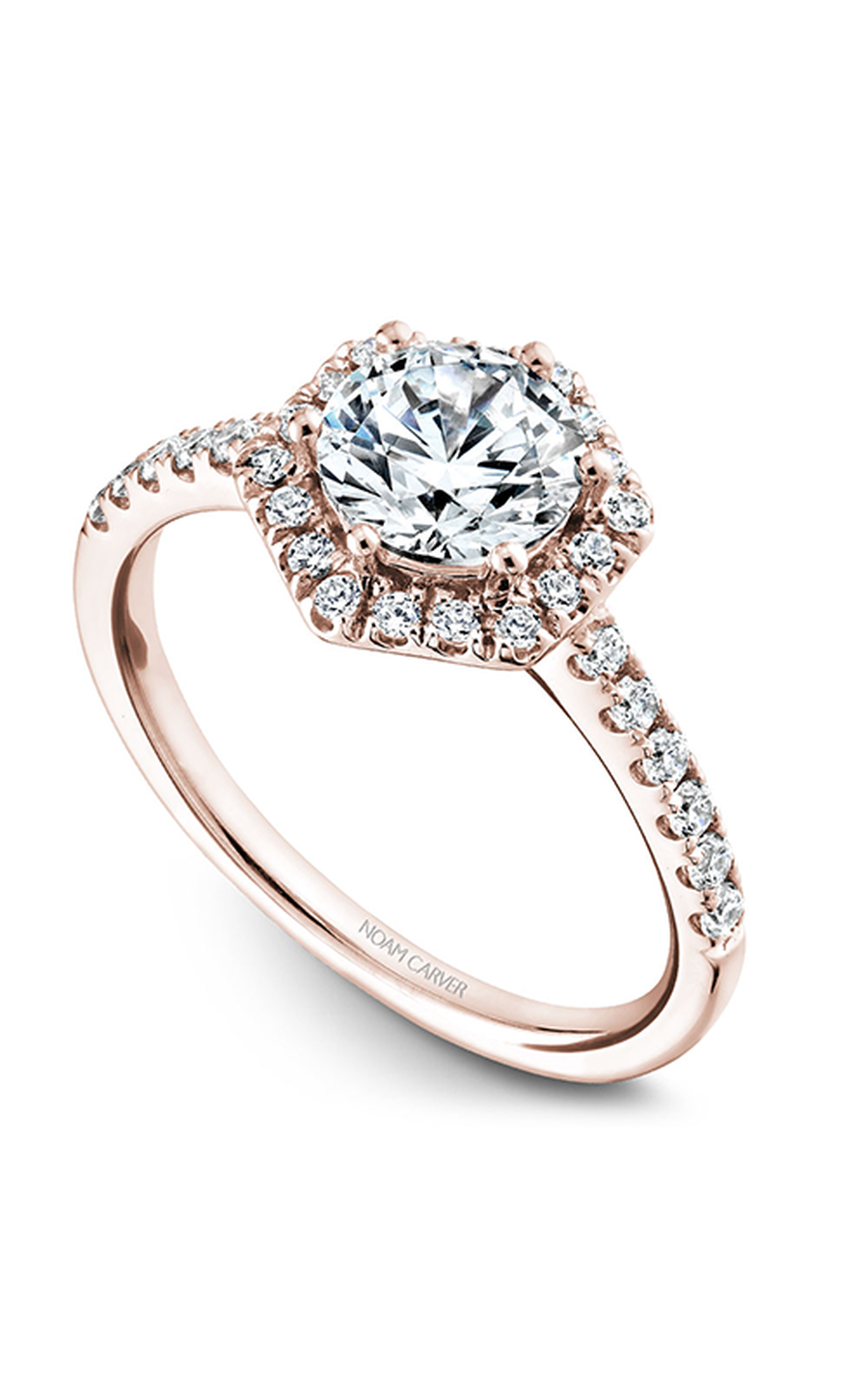 14K Rose Gold Halo Round Engagement Ring