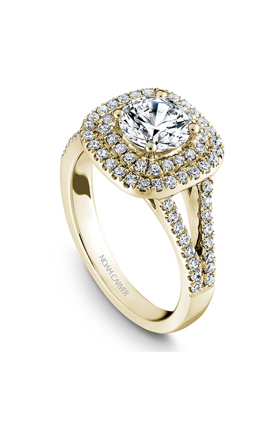 18K Yellow Gold Halo Round Engagement Ring