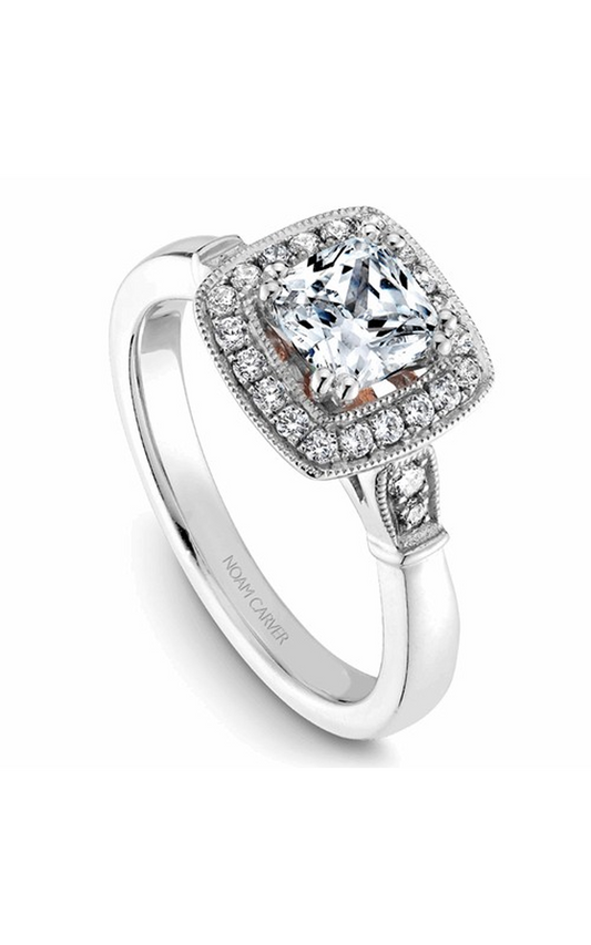 18K Rose Gold and 18K White Gold Halo Cushion Engagement Ring