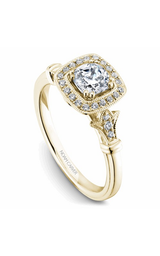 18K Yellow Gold Halo Cushion Engagement Ring