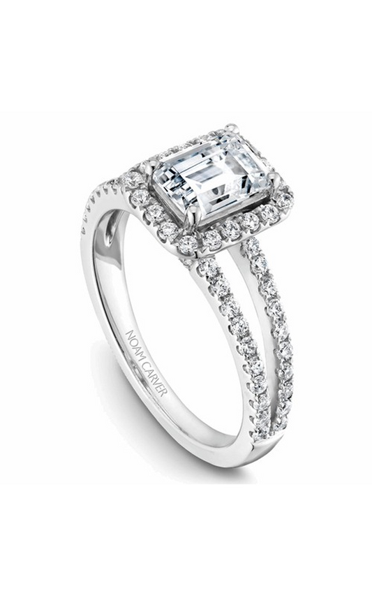 18K White Gold Halo Emerald Engagement Ring