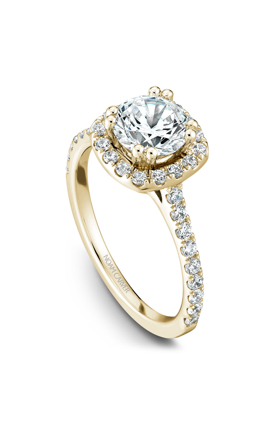 18K Yellow Gold Halo Round Engagement Ring