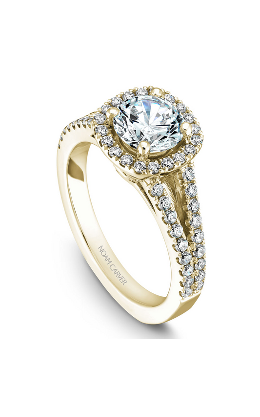 14K Yellow Gold Halo Round Engagement Ring