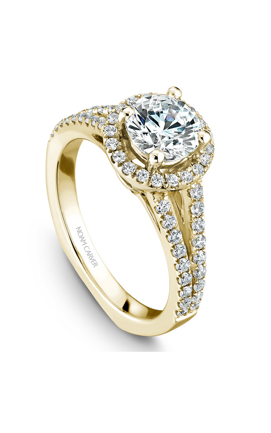 18K Yellow Gold Halo Round Engagement Ring