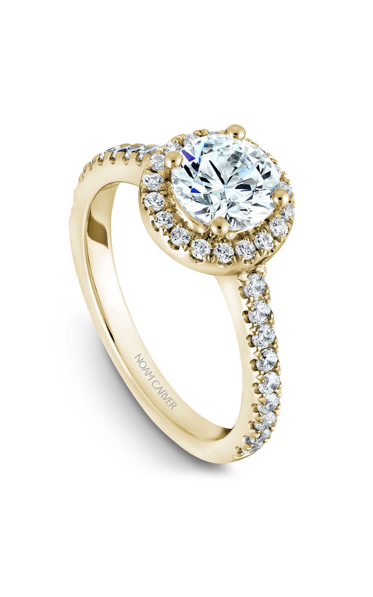 18K Yellow Gold Halo Round Engagement Ring