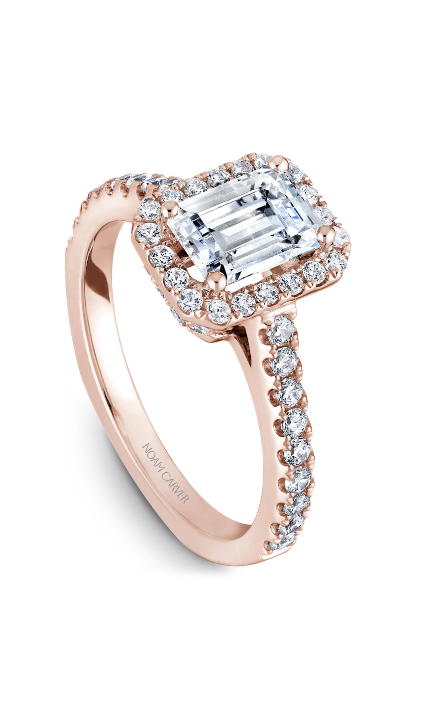 18K Rose Gold Halo Emerald Engagement Ring