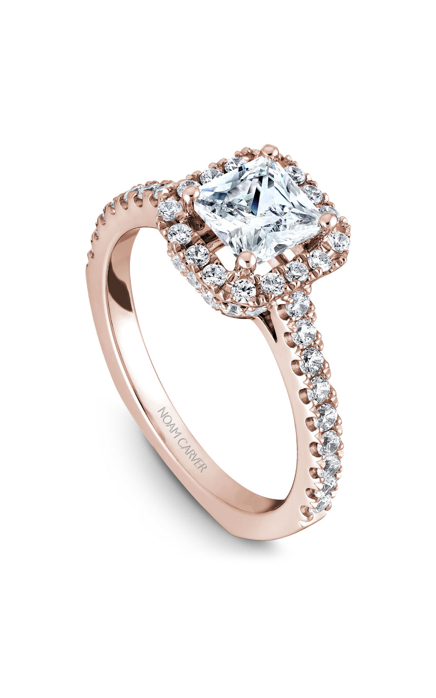 14K Rose Gold Halo Princess Engagement Ring