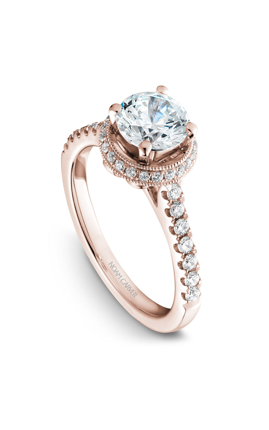 18K Rose Gold Halo Round Engagement Ring
