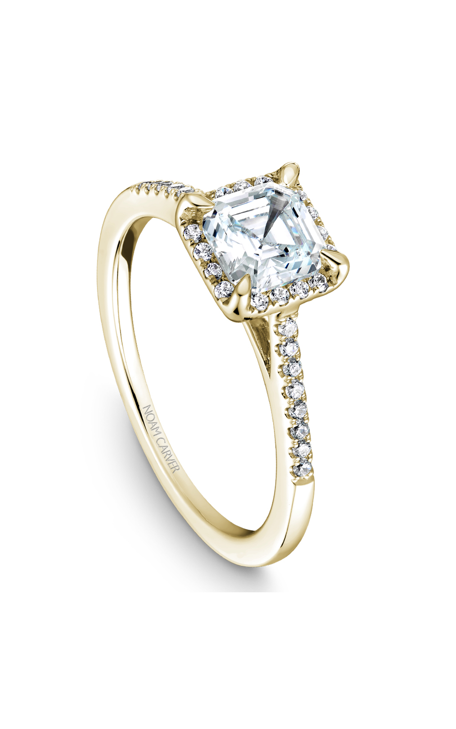 14K Yellow Gold Halo Asscher Engagement Ring