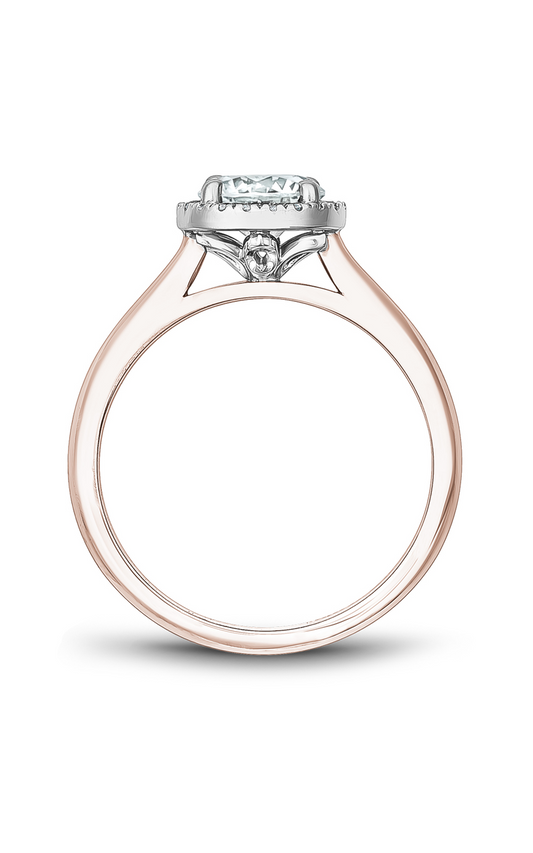 14K Rose Gold and 14K White Gold Halo Round Engagement Ring