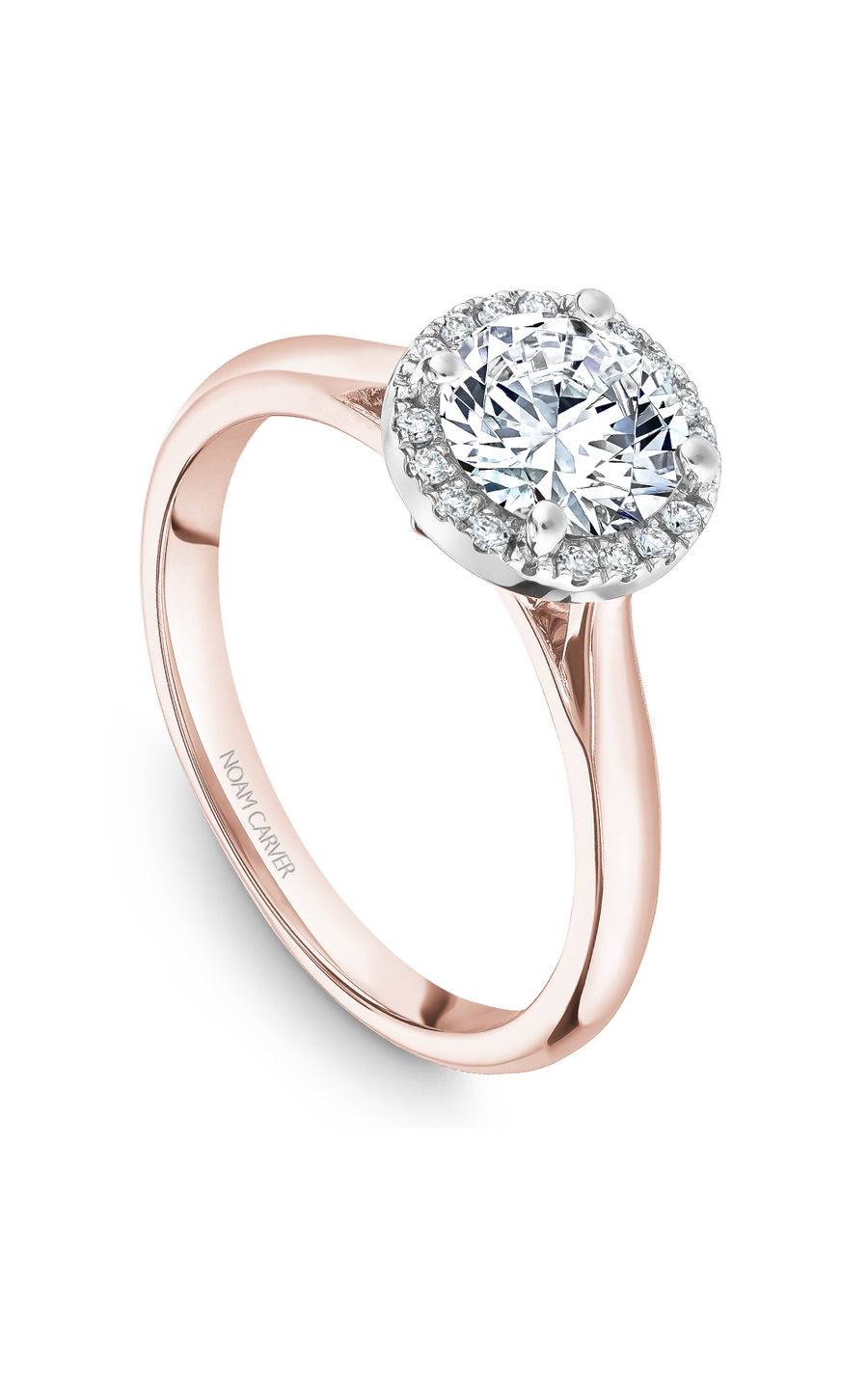 14K Rose Gold and 14K White Gold Halo Round Engagement Ring