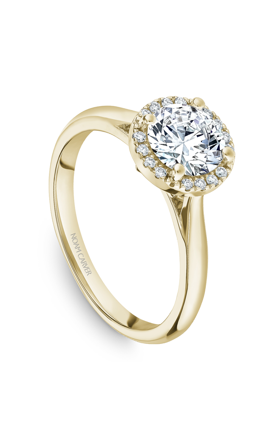 14K Yellow Gold Halo Round Engagement Ring
