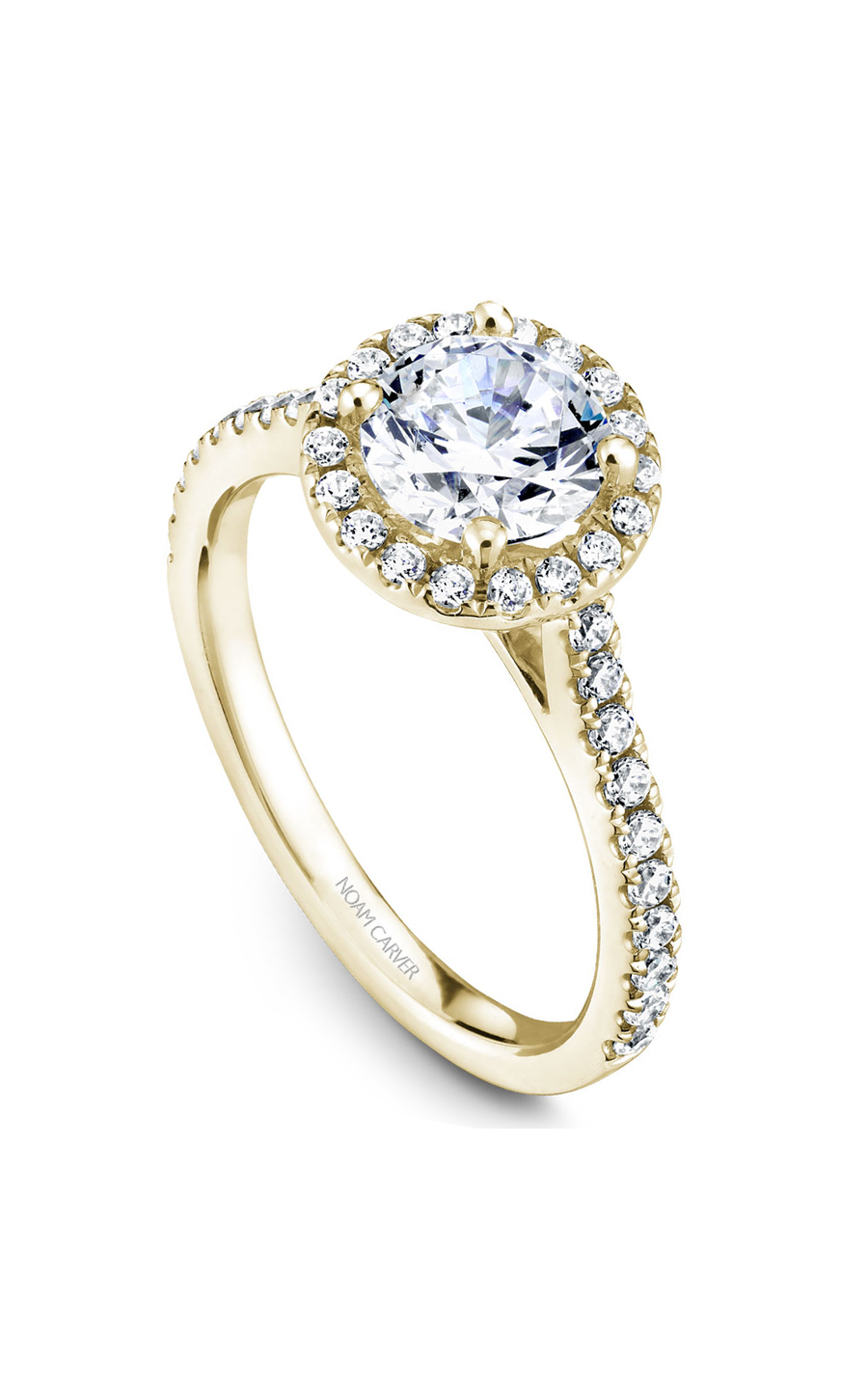 14K Yellow Gold Halo Round Engagement Ring