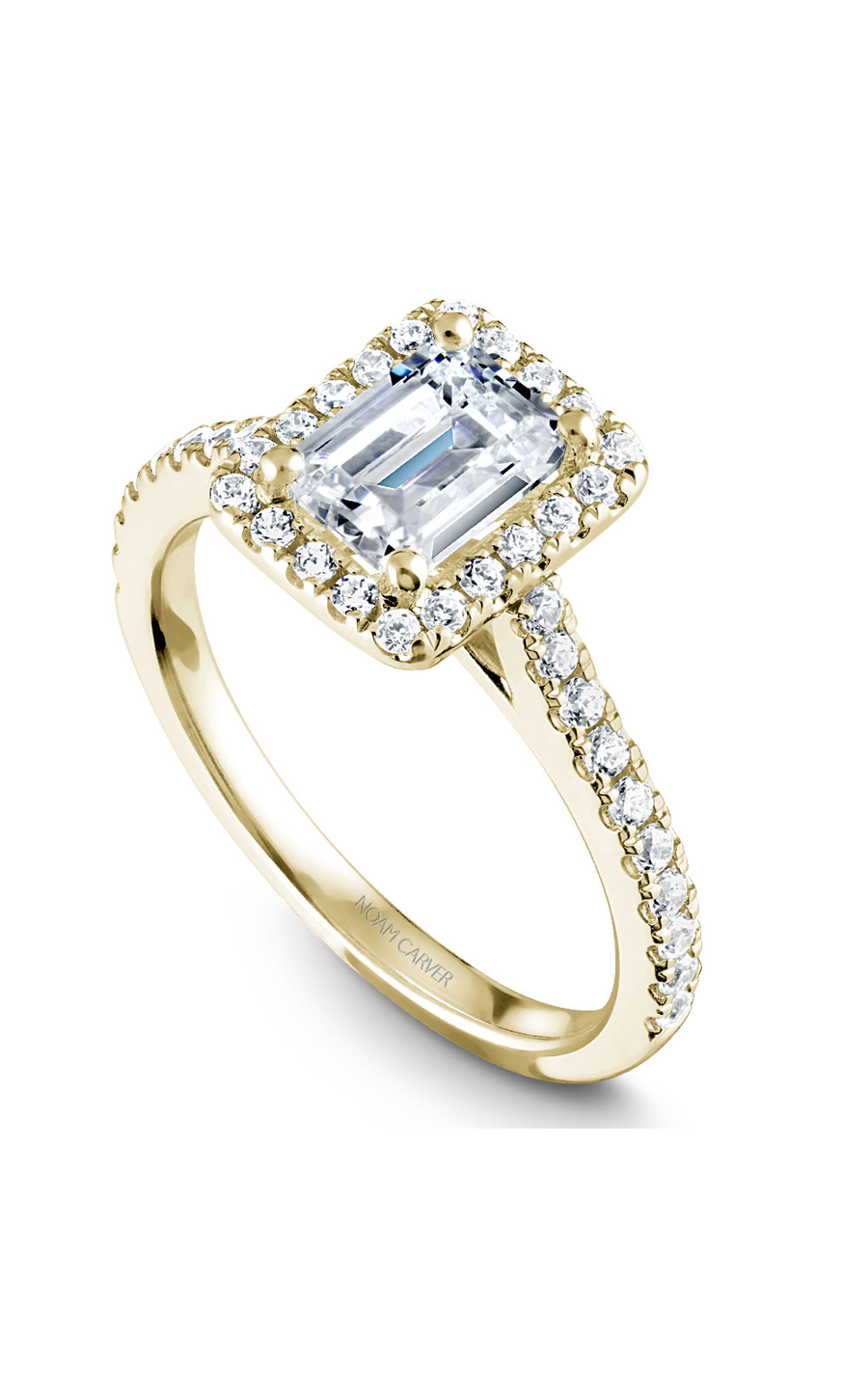 14K Yellow Gold Halo Emerald Engagement Ring