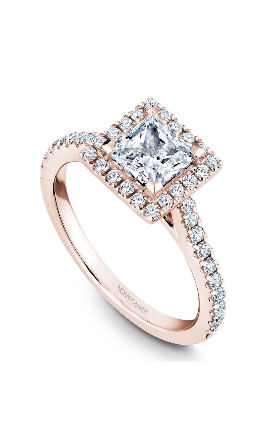 14K Rose Gold Halo Princess Engagement Ring