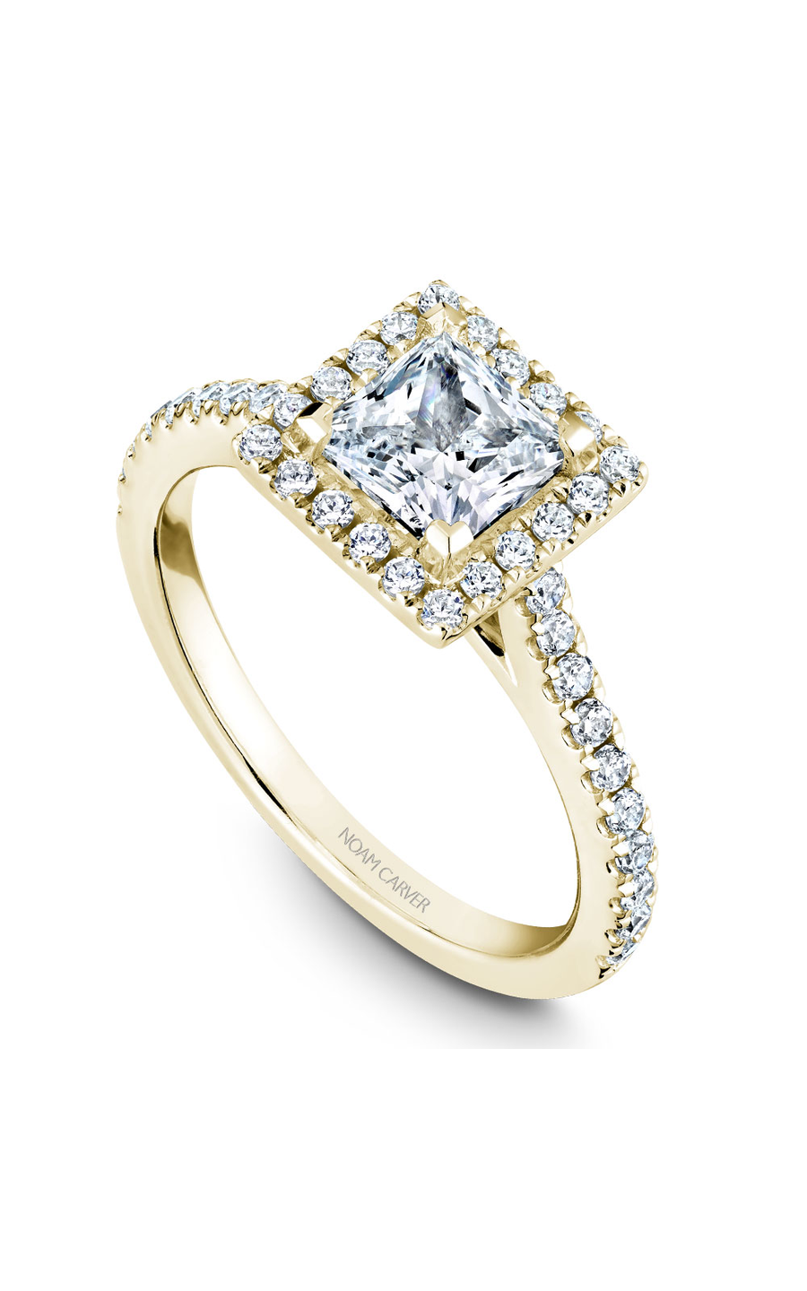 14K Yellow Gold Halo Princess Engagement Ring