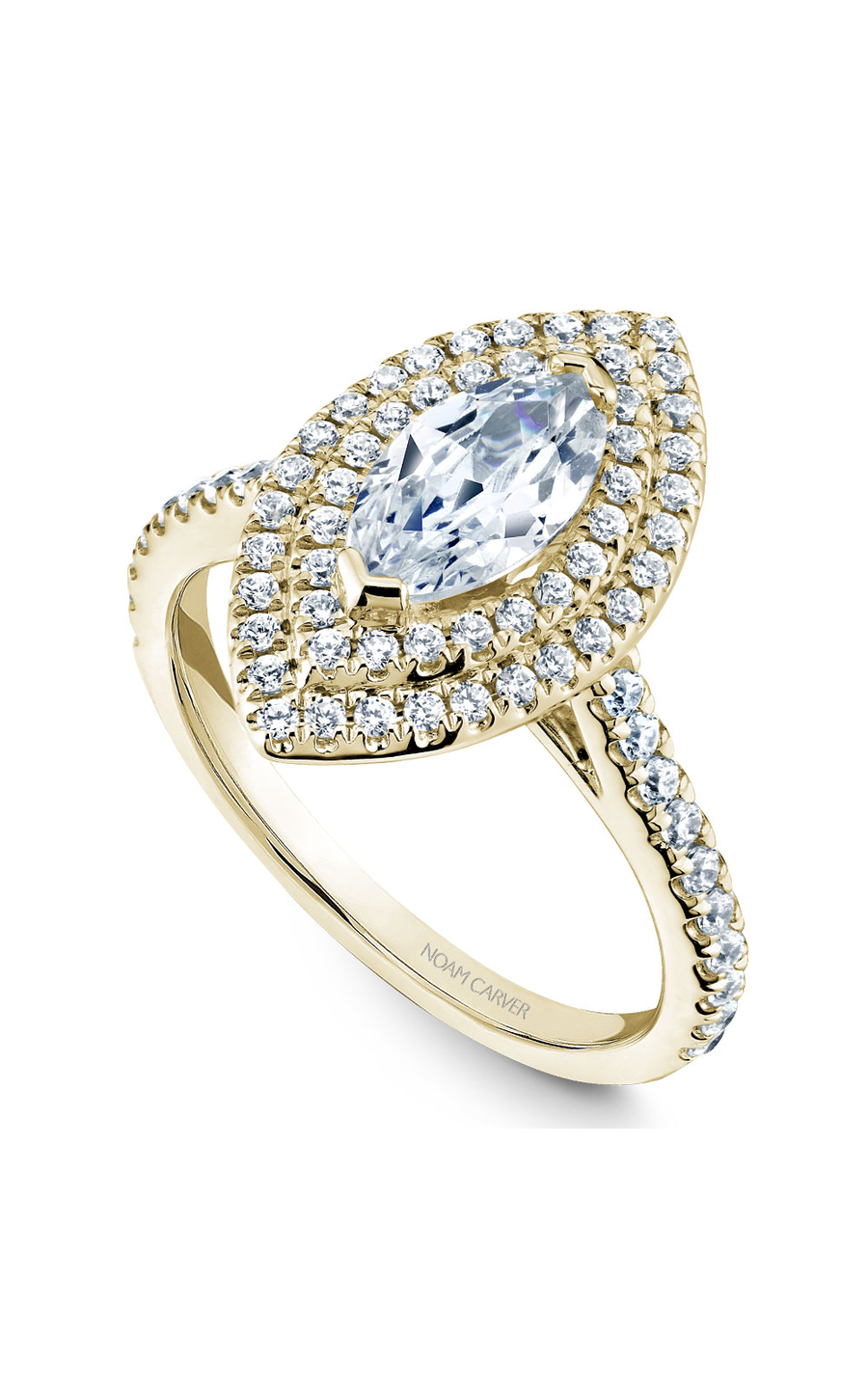 14K Yellow Gold Halo Marquise Engagement Ring