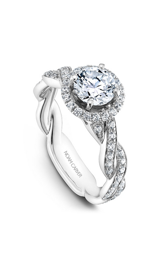 14K White Gold Twist Band Round Engagement Ring