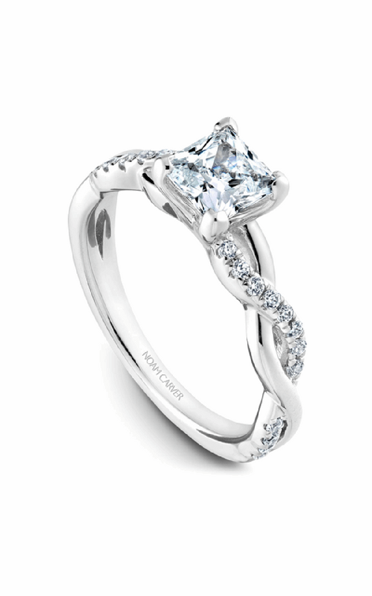 14K White Gold Twist Band Sidestone Princess Engagement Ring