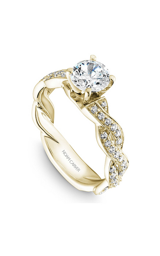 14K Yellow Gold Twist Band Sidestone Round Engagement Ring