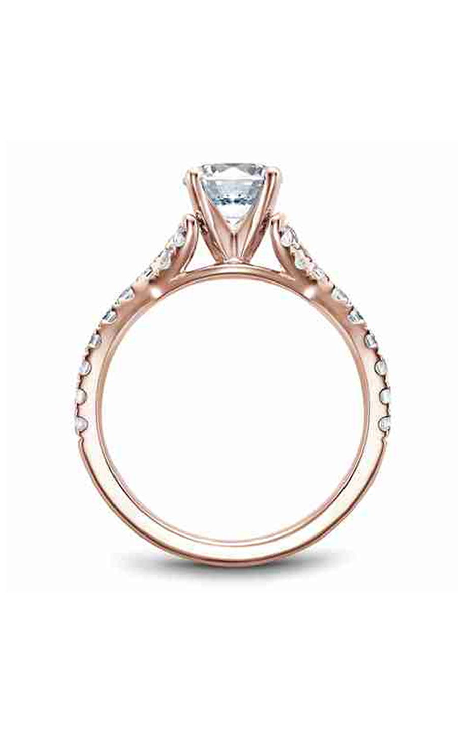 14K Rose Gold Twist Band Sidestone Round Engagement Ring