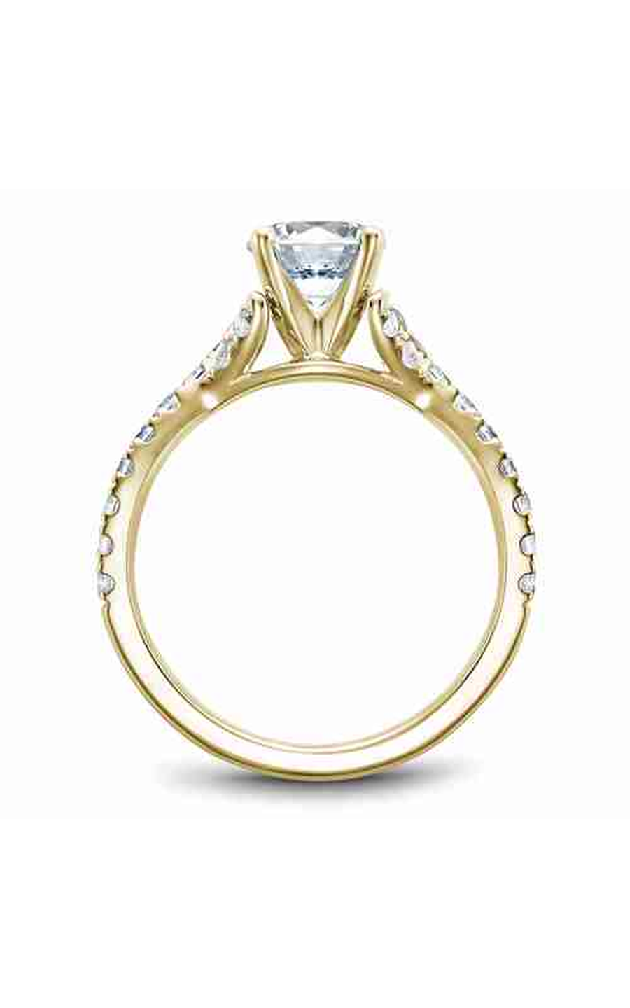 14K Yellow Gold Twist Band Sidestone Round Engagement Ring