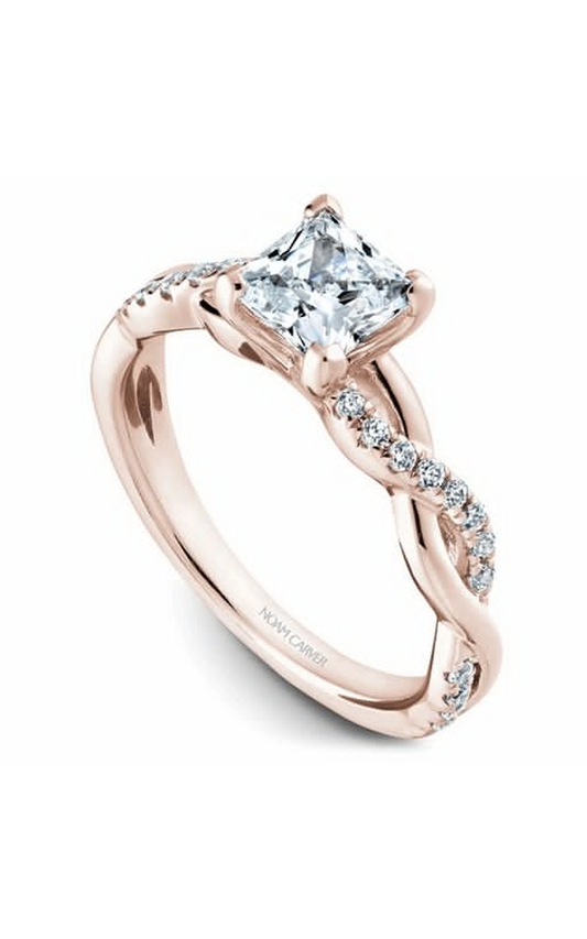 14K Rose Gold Twist Band Sidestone Princess Engagement Ring
