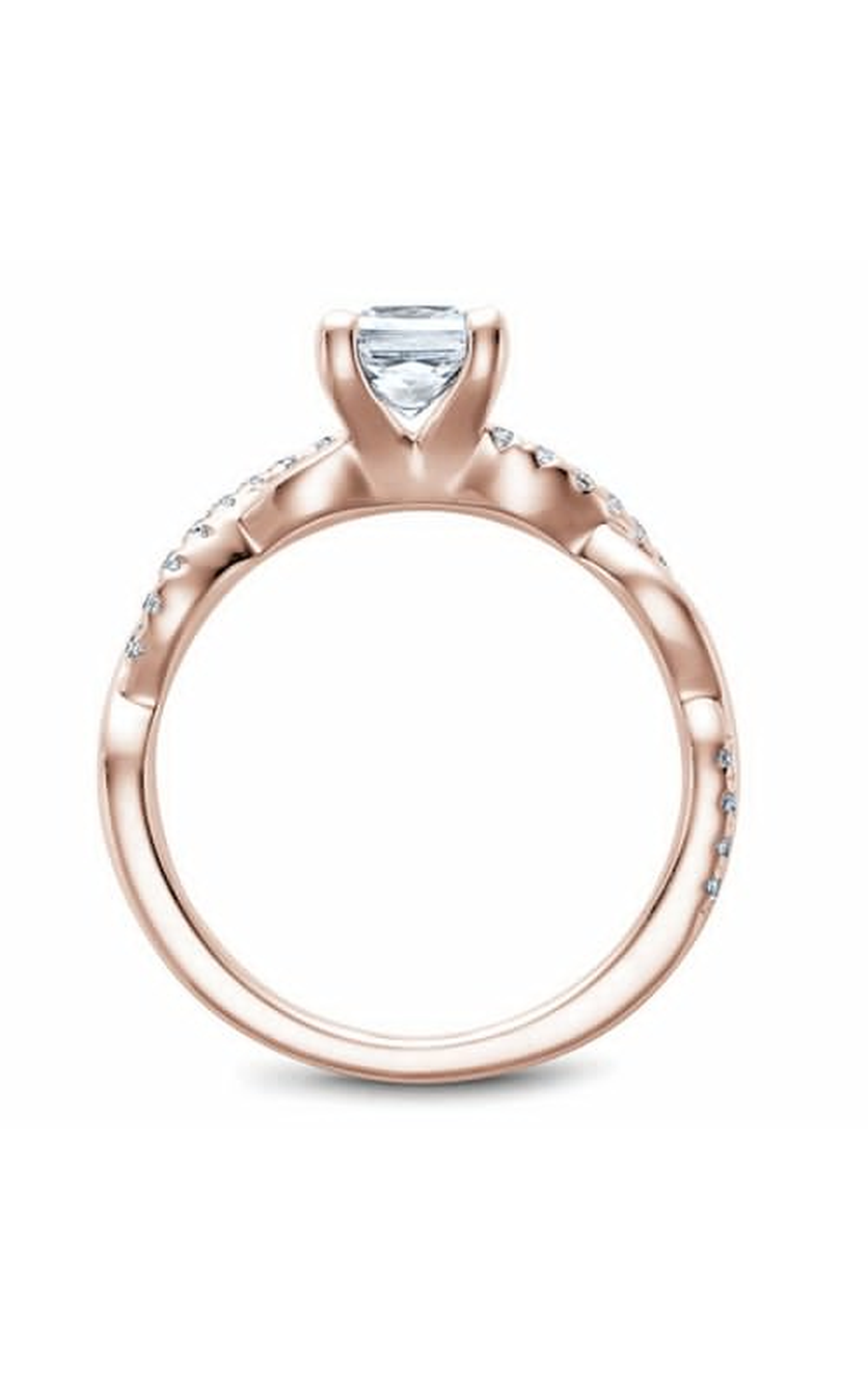 14K Rose Gold Twist Band Sidestone Princess Engagement Ring