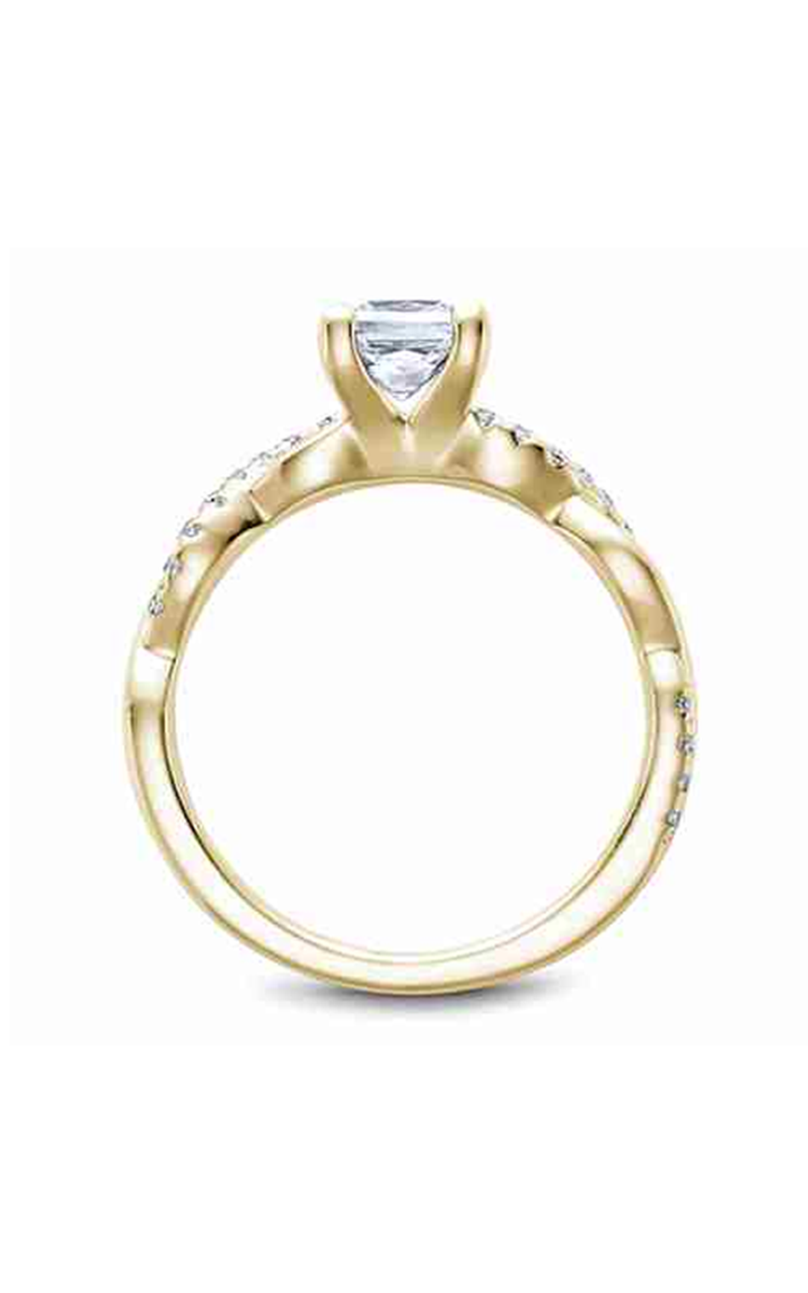 14K Yellow Gold Twist Band Sidestone Princess Engagement Ring