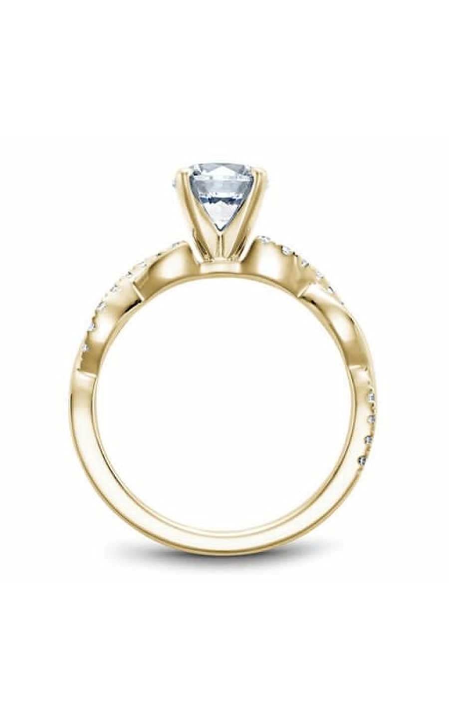 14K Yellow Gold Twist Band Sidestone Round Engagement Ring