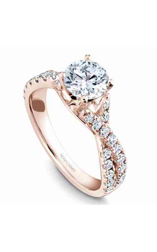 18K Rose Gold Twist Band Sidestone Round Engagement Ring