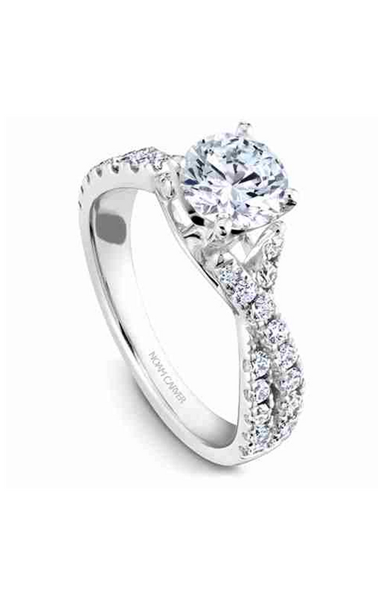 18K White Gold Twist Band Sidestone Round Engagement Ring