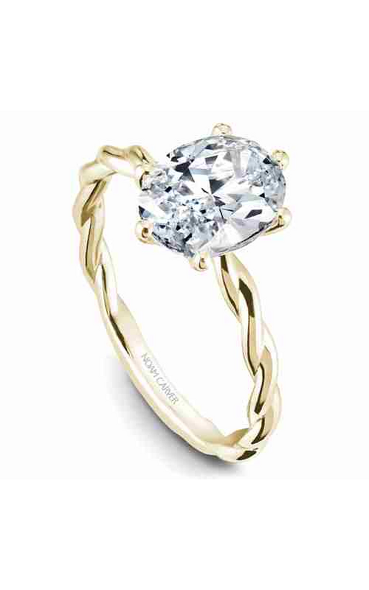18K Yellow Gold Twist Band Solitaire Oval Engagement Ring