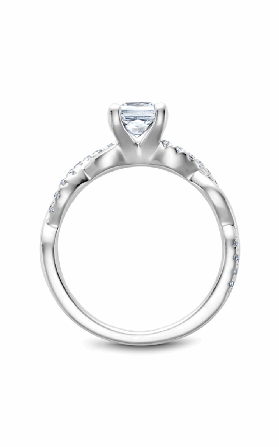 18K White Gold Twist Band Sidestone Princess Engagement Ring
