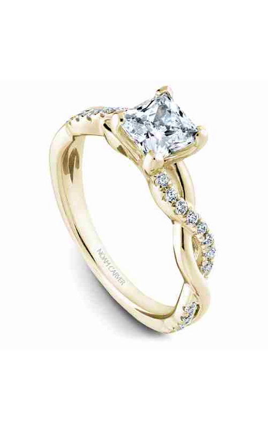 18K Yellow Gold Twist Band Sidestone Princess Engagement Ring
